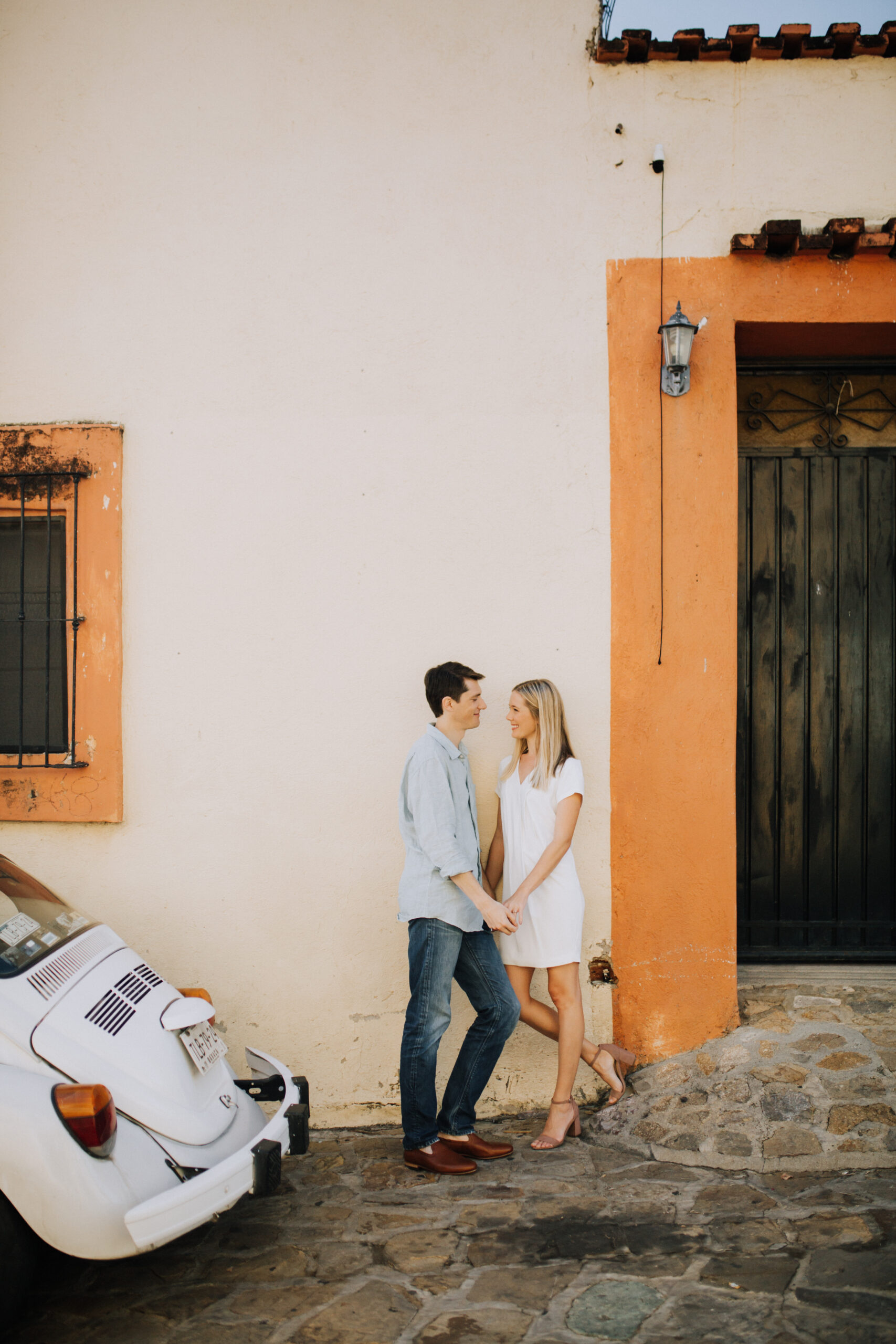 beautiful couple poses for their romantic oaxaca engagement photoshoot 