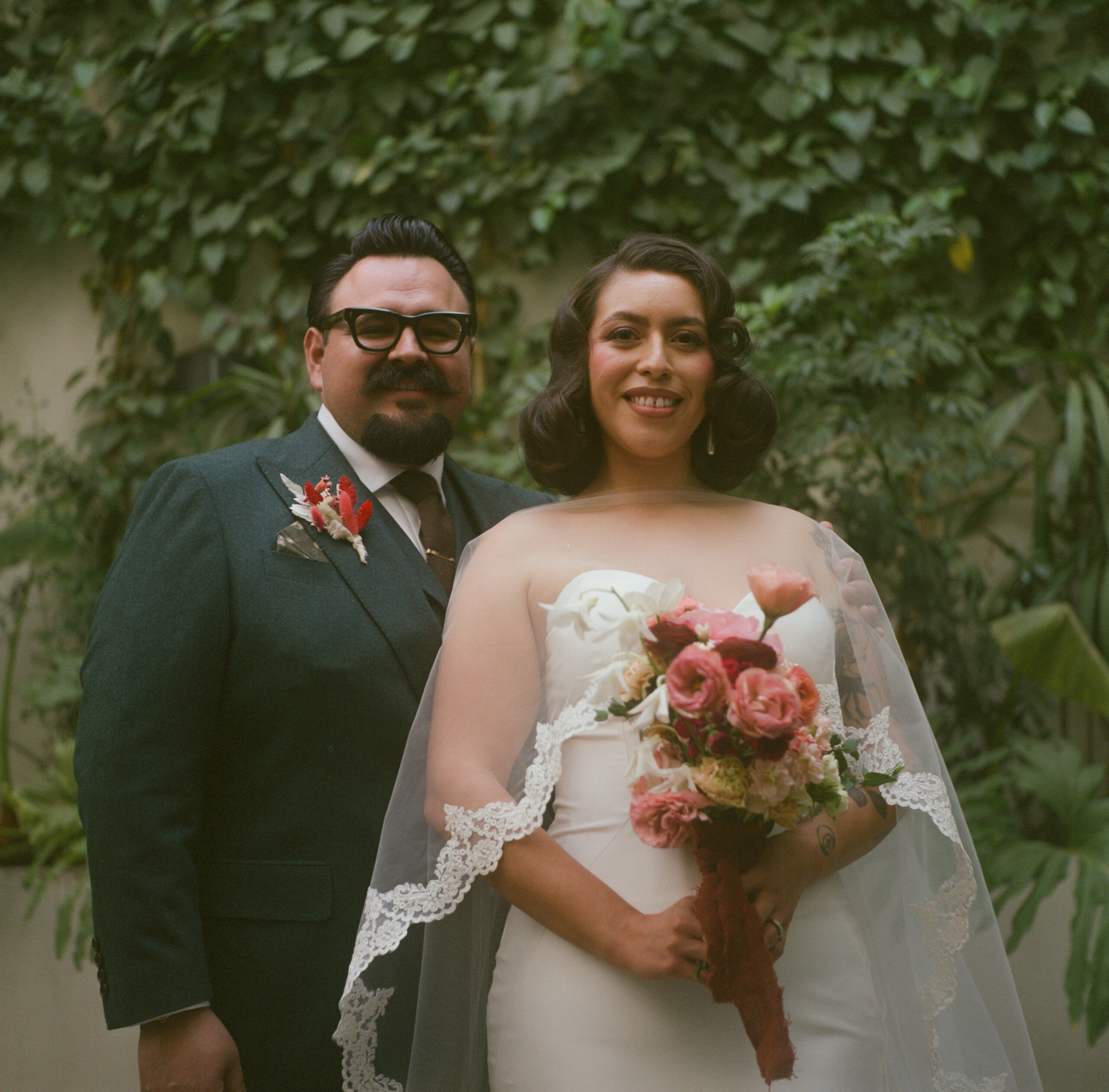 Bride and groom film portrait before their Sobremesa Mexico wedding