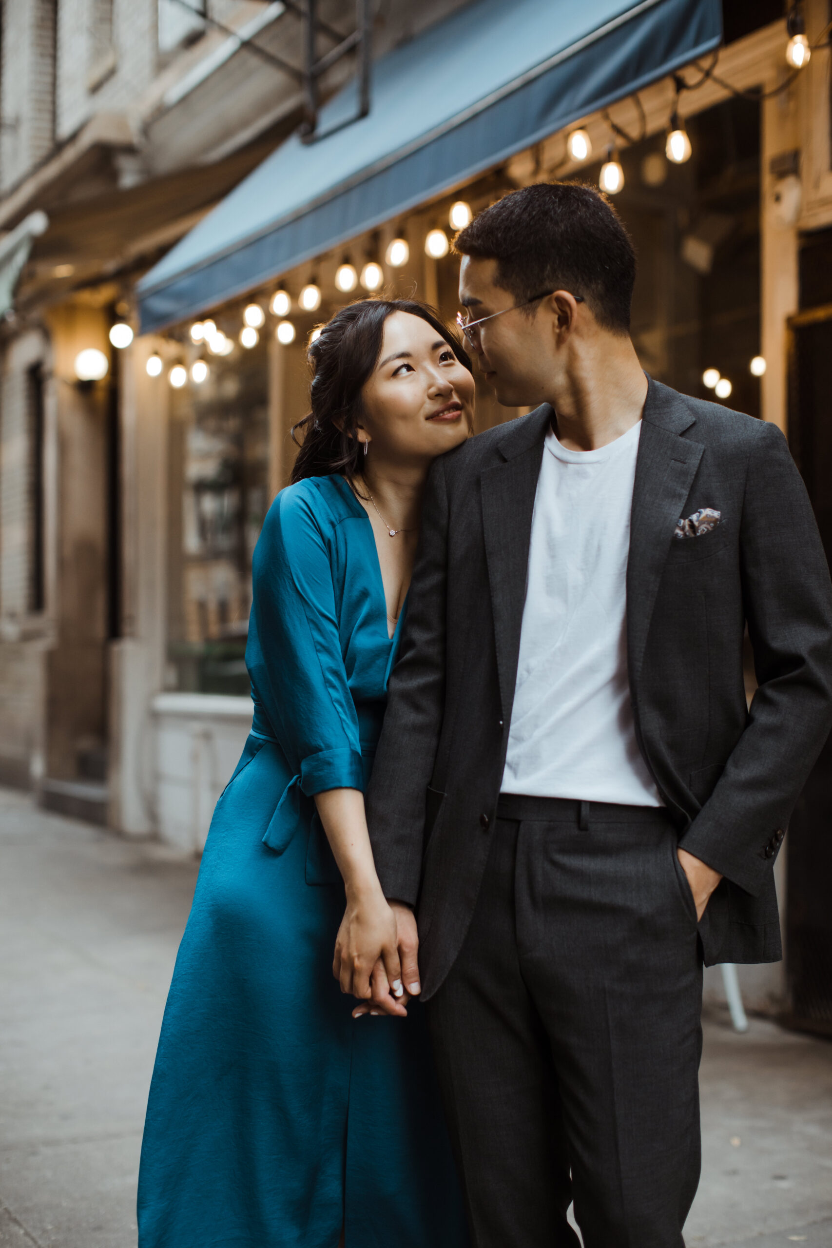 Stunning couple pose in the West Village during their New York engagement photos