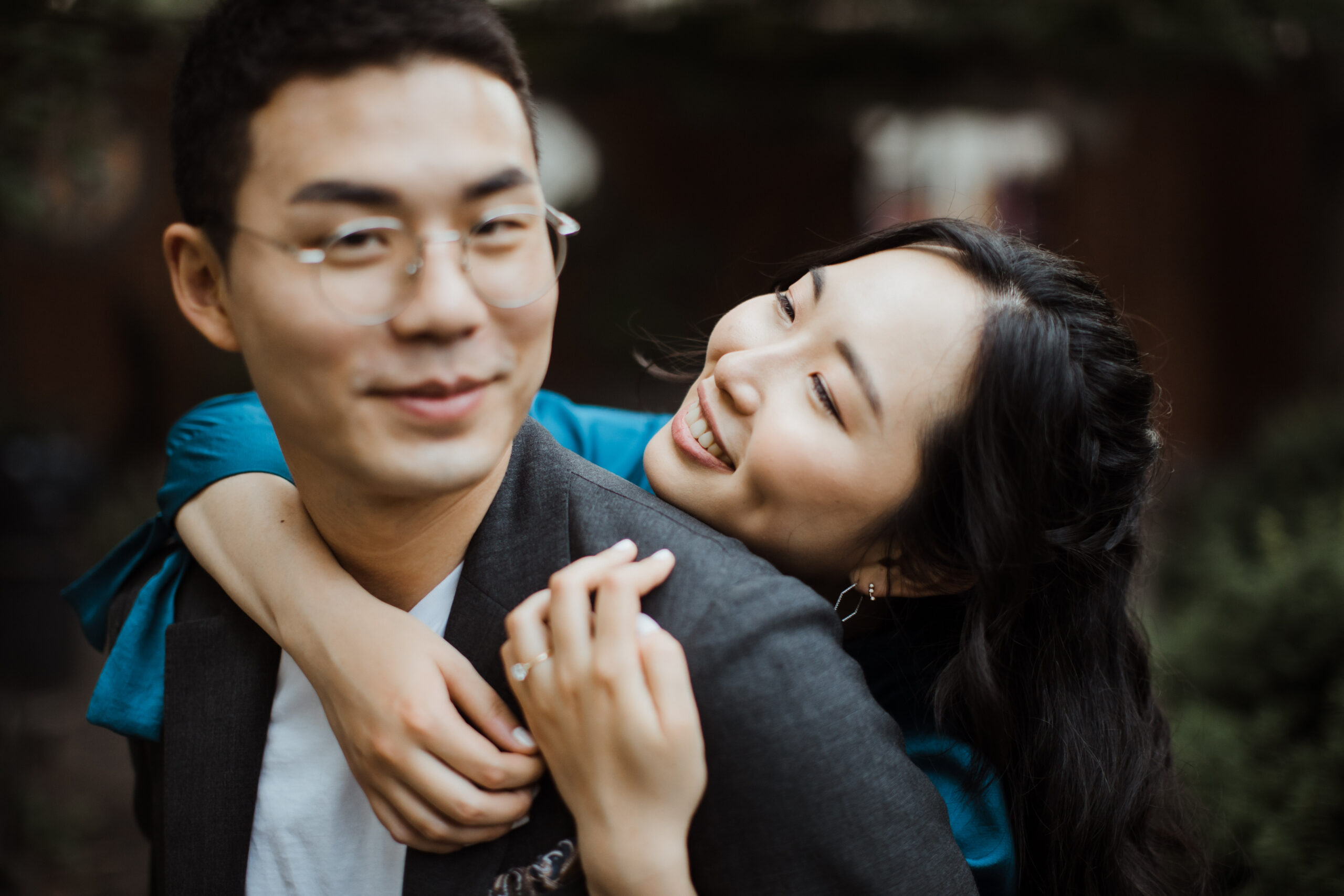 Beautiful couple poses during their West Village engagement photoshoot