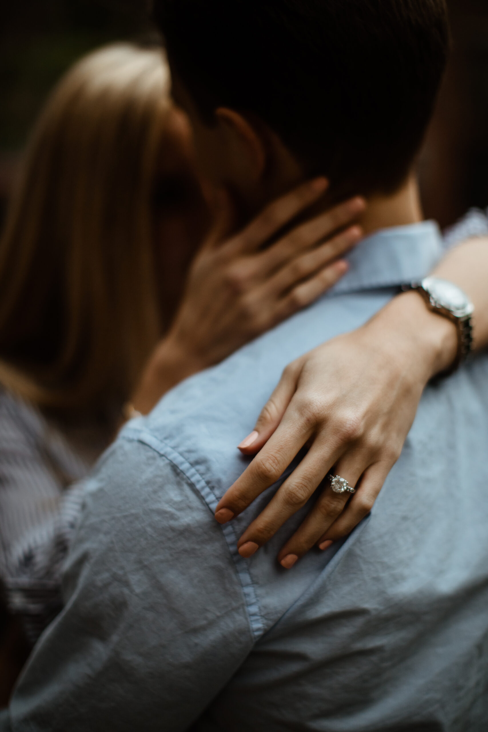 Stunning couple shares an intimate moment during their West Village New York engagement photo session