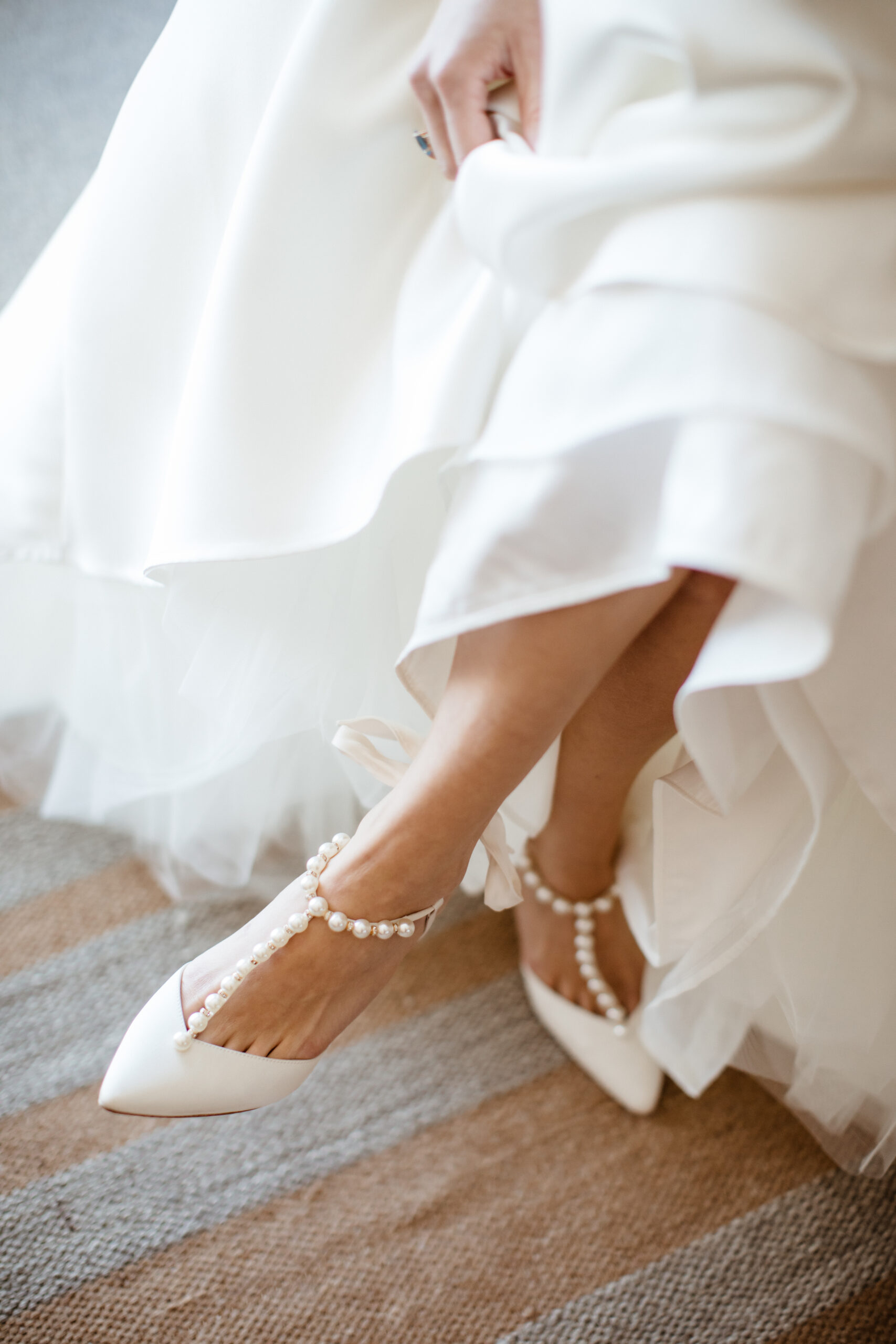 Stunning pearl-studded bridal shoes for a vineyard wedding