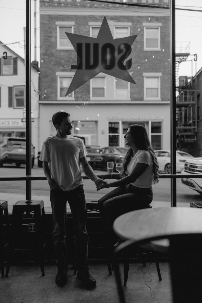 Beautiful couple get settled in for their engagement photos