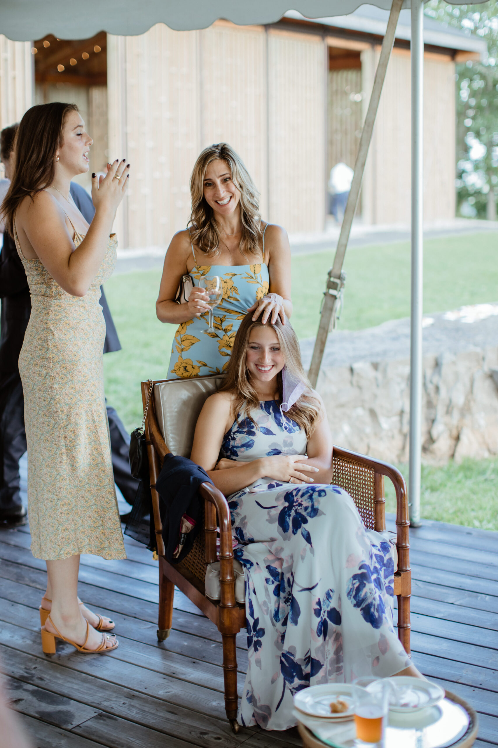 wedding guests laugh and enjoy the modern upstate New York wedding venue