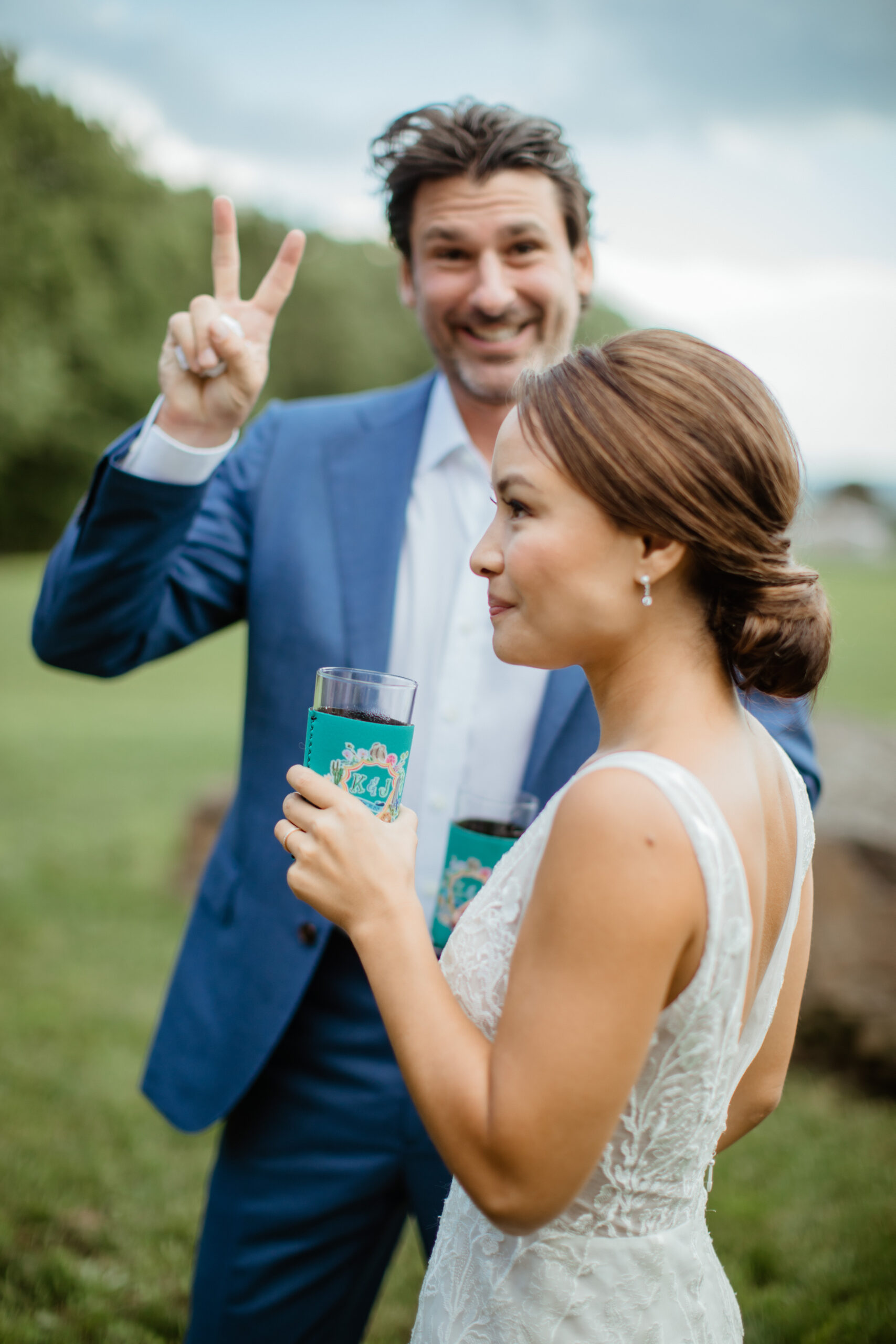 Candid photo of a stunning bride and groom during their dreamy modern wedding