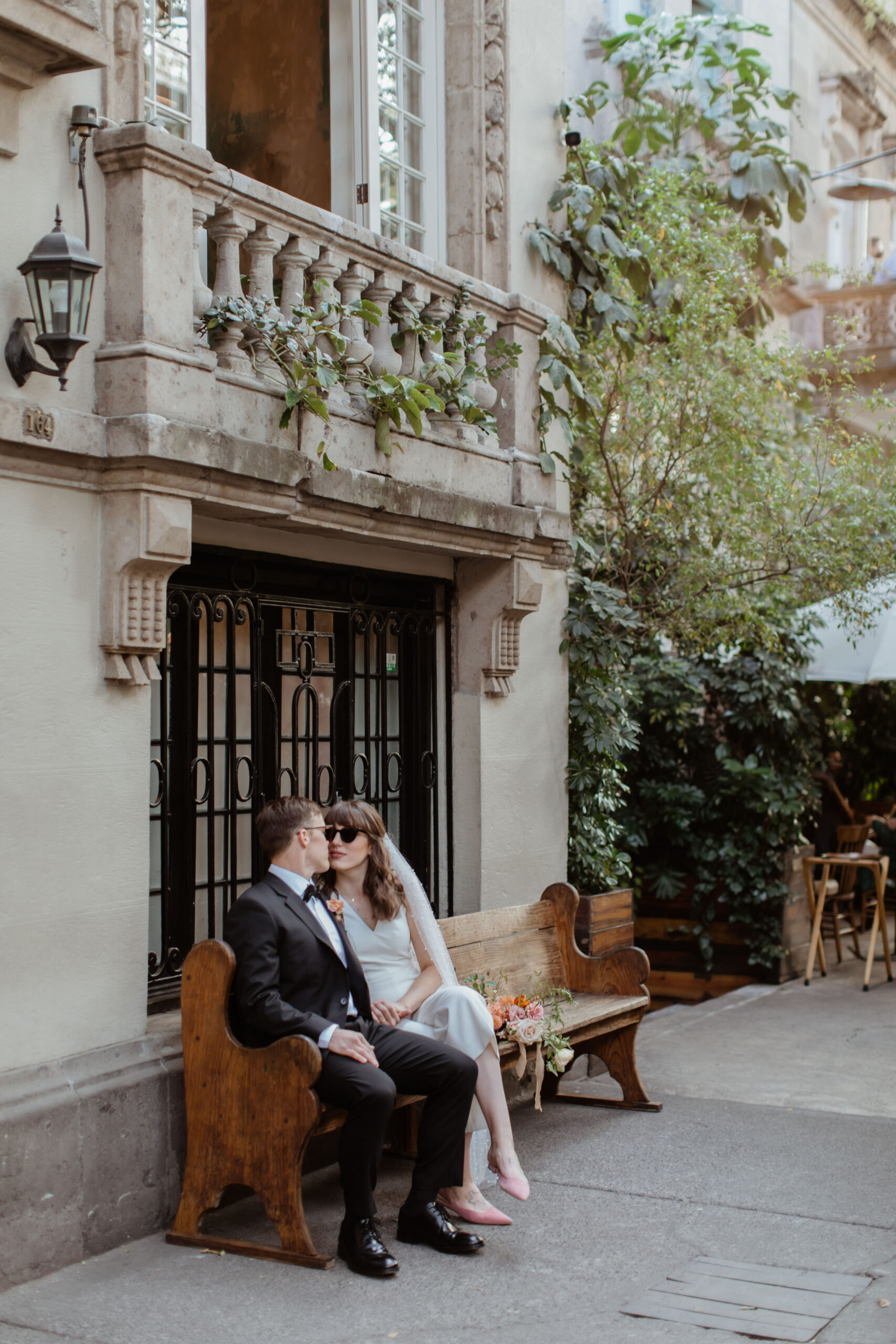 Stunning bride and groom pose together after their dreamy Autumn elopement in Mexico City