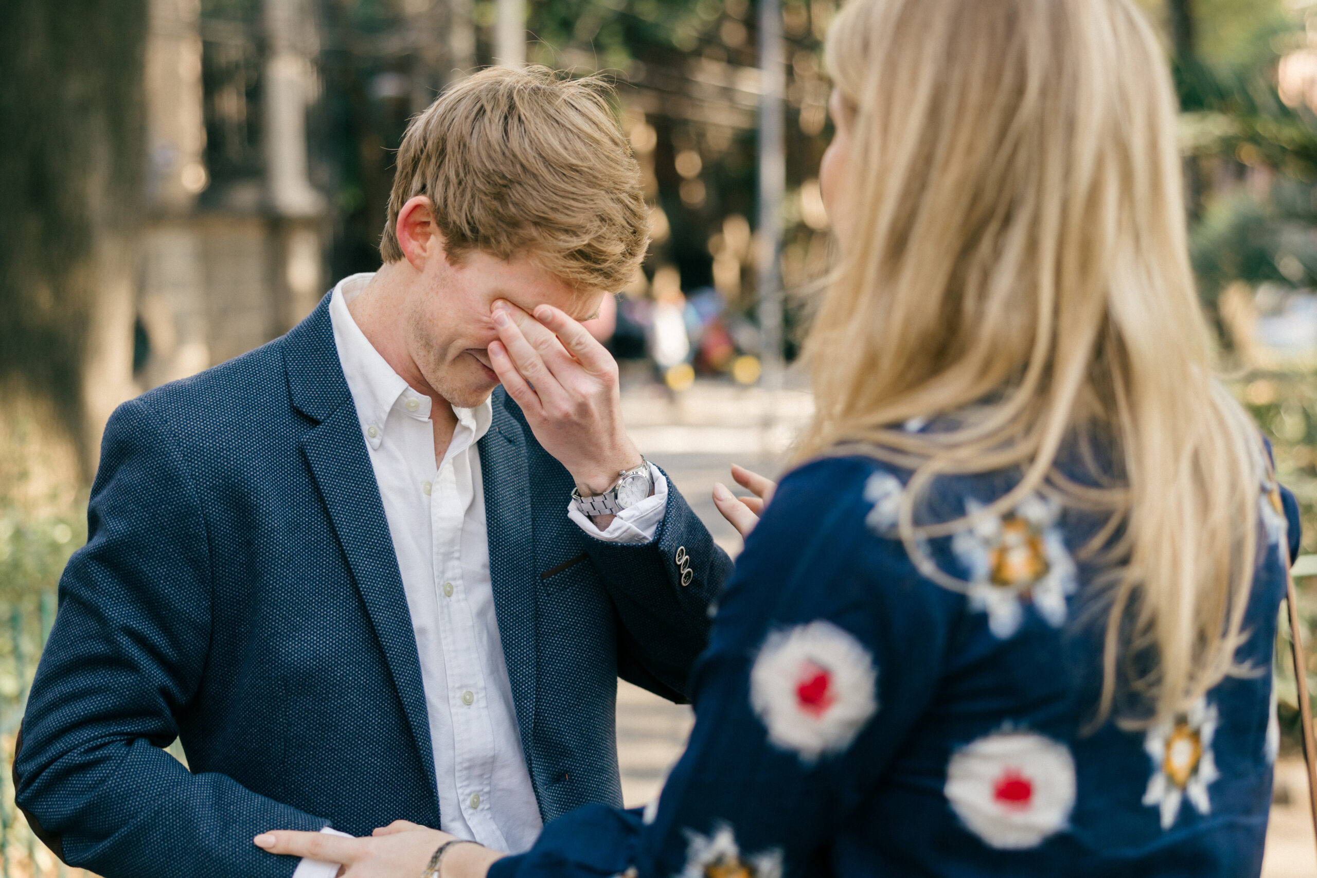 New fiance sheds a tear during their surprise Mexico city proposal