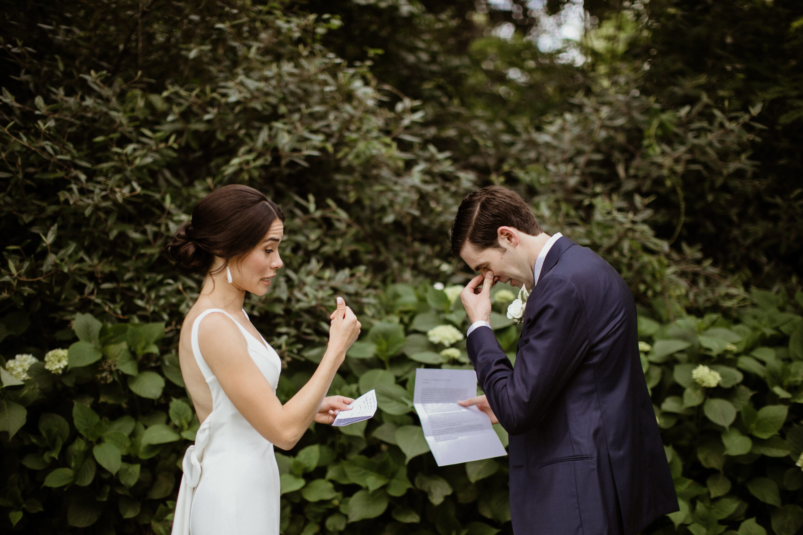 bride and groom exchange vows and shed tears before their dreamy Long Island wedding