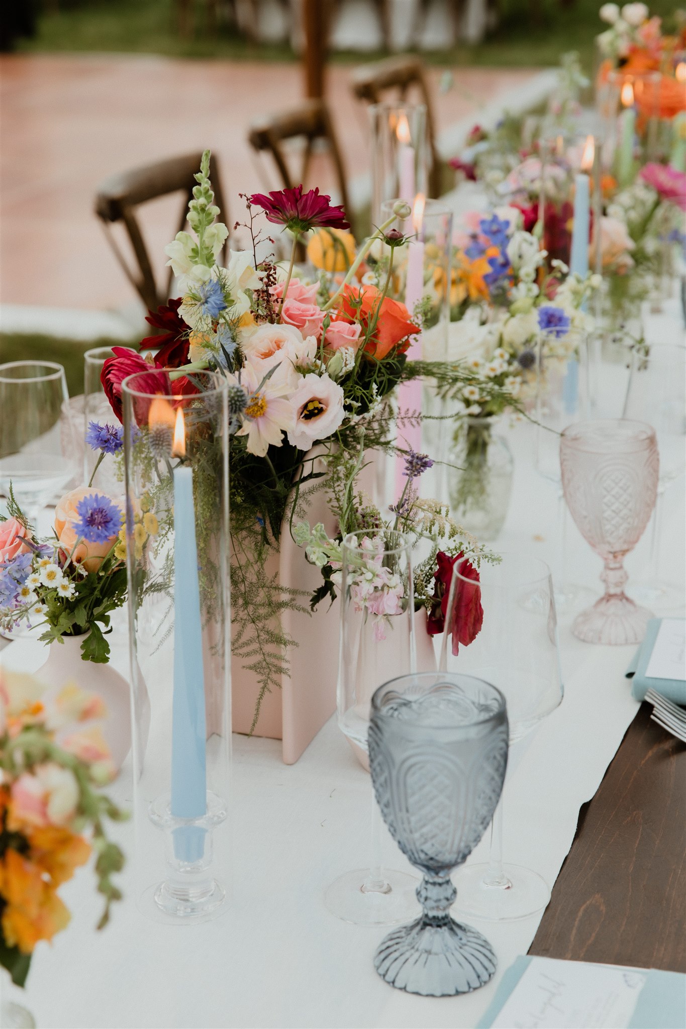 colorful Maine wedding reception ready for the party