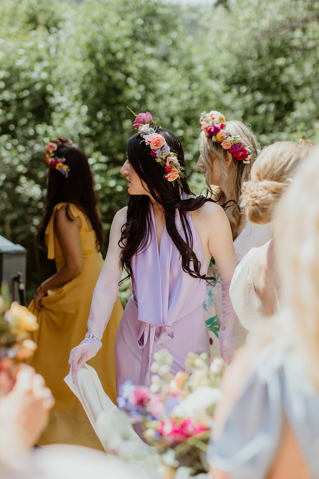bridesmaids in floral crowns 