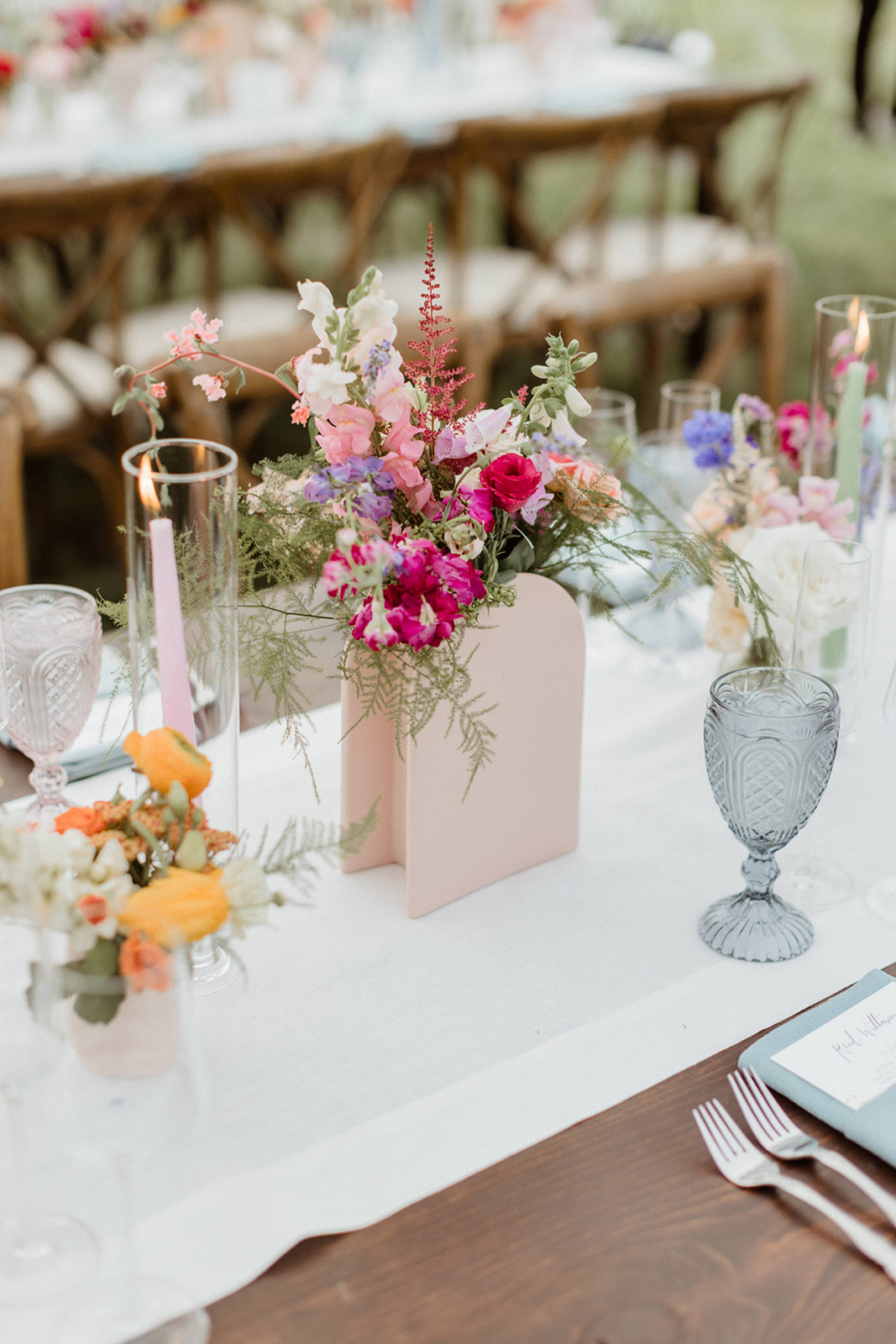 pastel colors in Maine wedding reception ready for the party