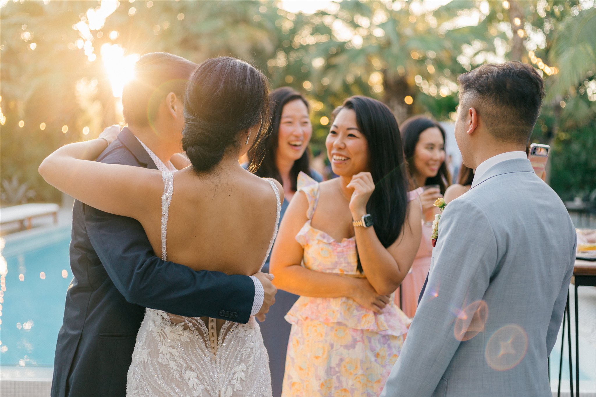 guests mingle during the tropical cocktail hour