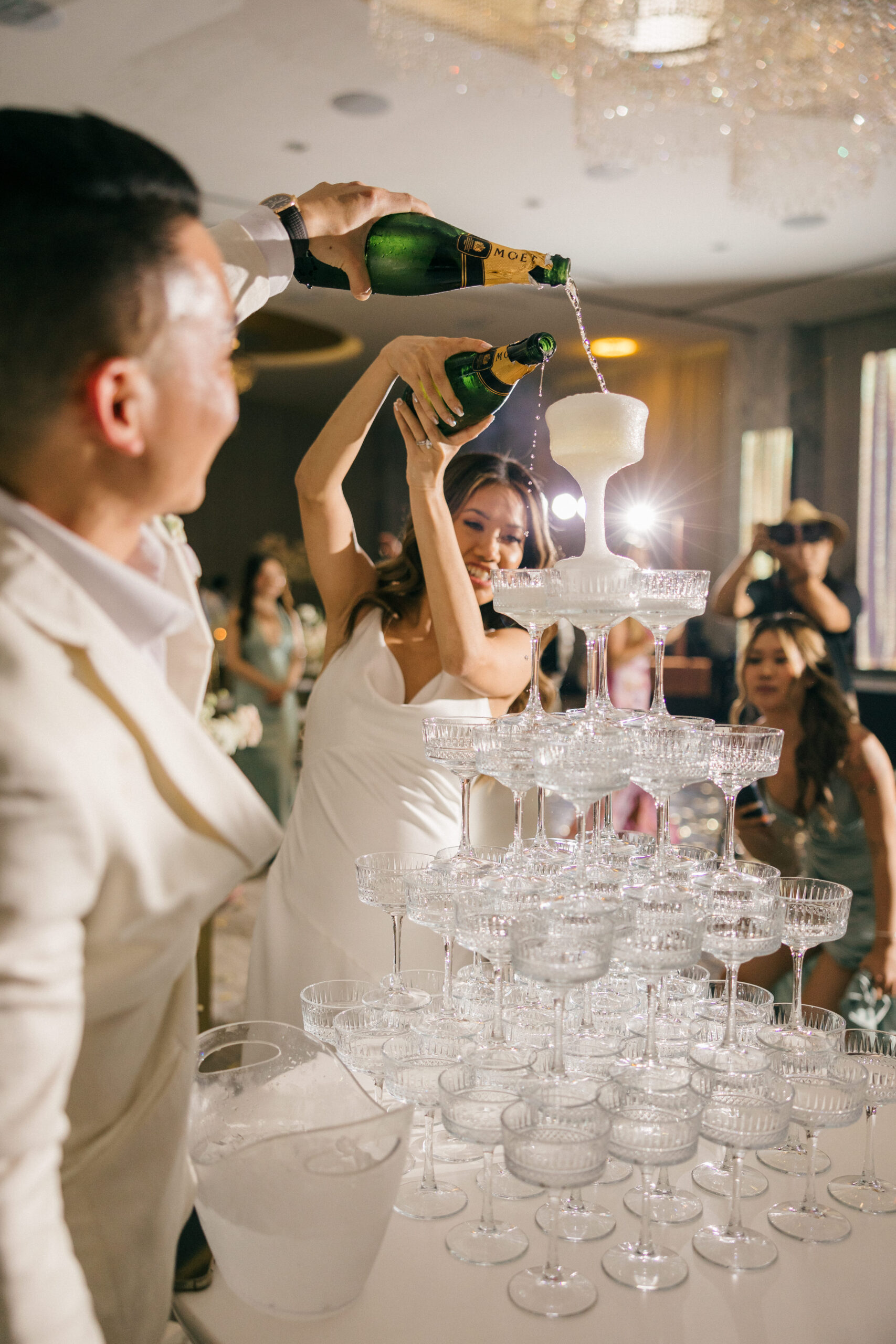 champagne tower gets filled 