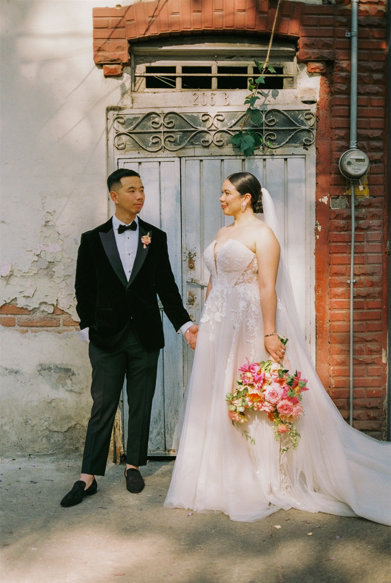 beautiful bride and groom take a moment to pose together after their Mexico City Wedding at Sobremesa