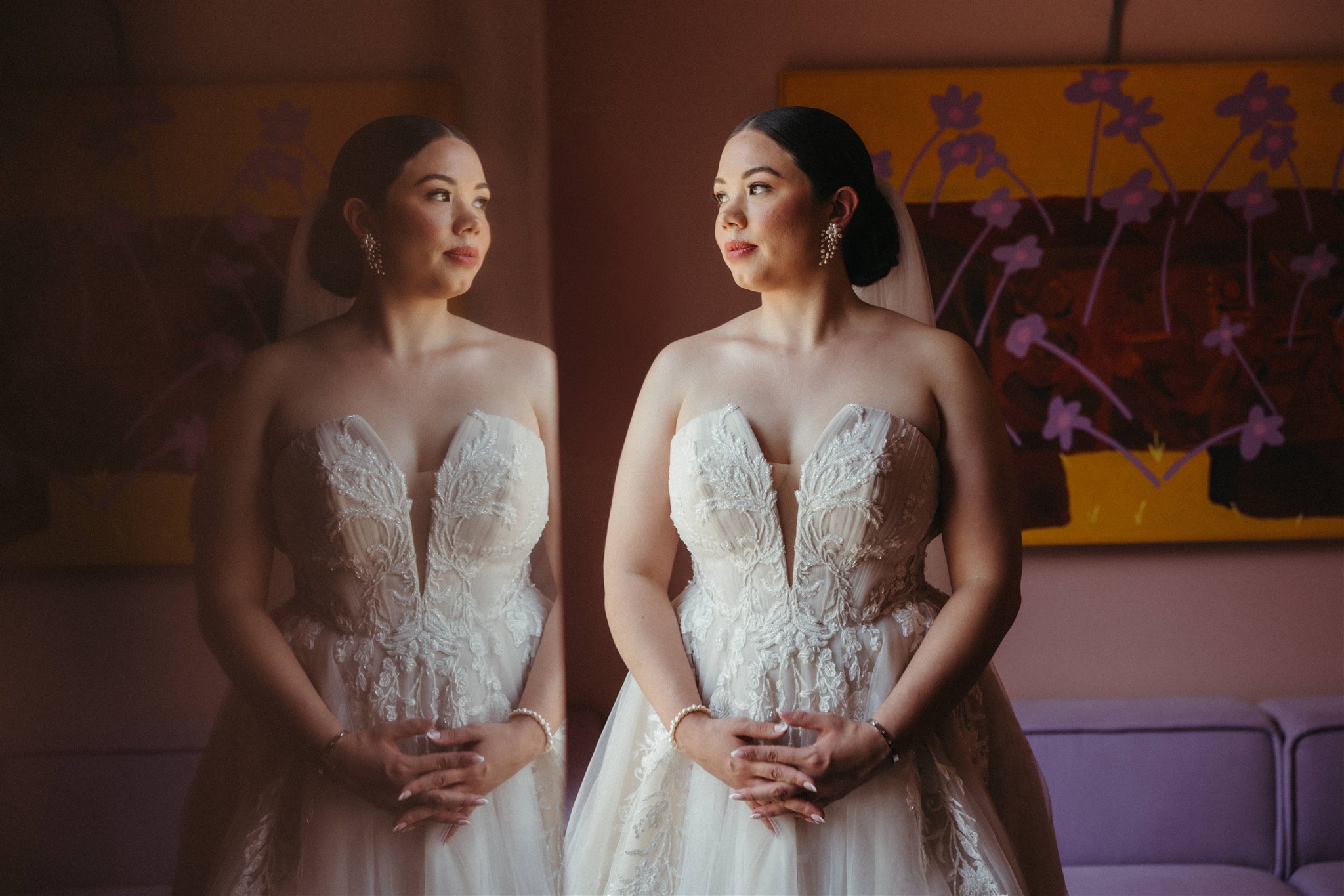 elegant bride poses for a portrait before her wedding day