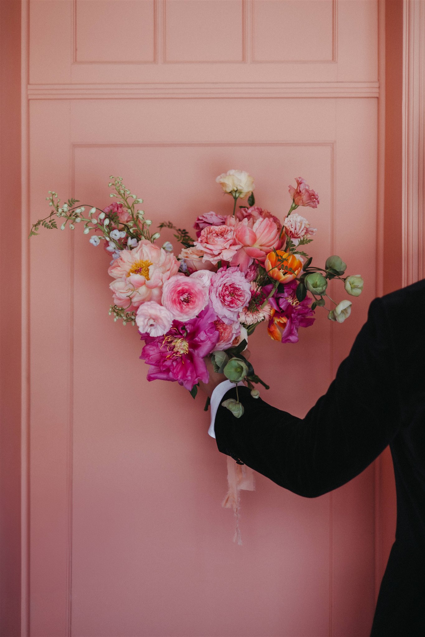 Dramatic bouquet with lush florals created for Sobremesa wedding