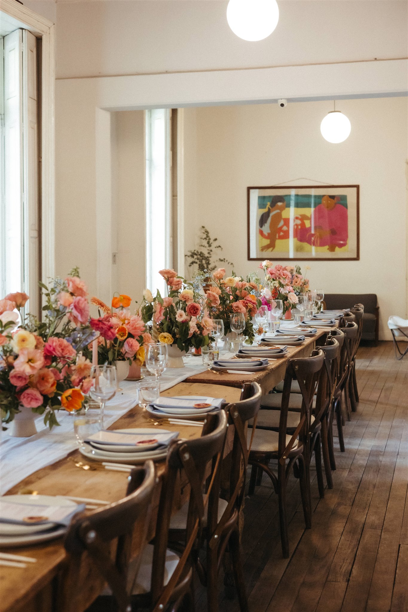 Colorful tablescape at Sobremesa wedding with modern Mexican design