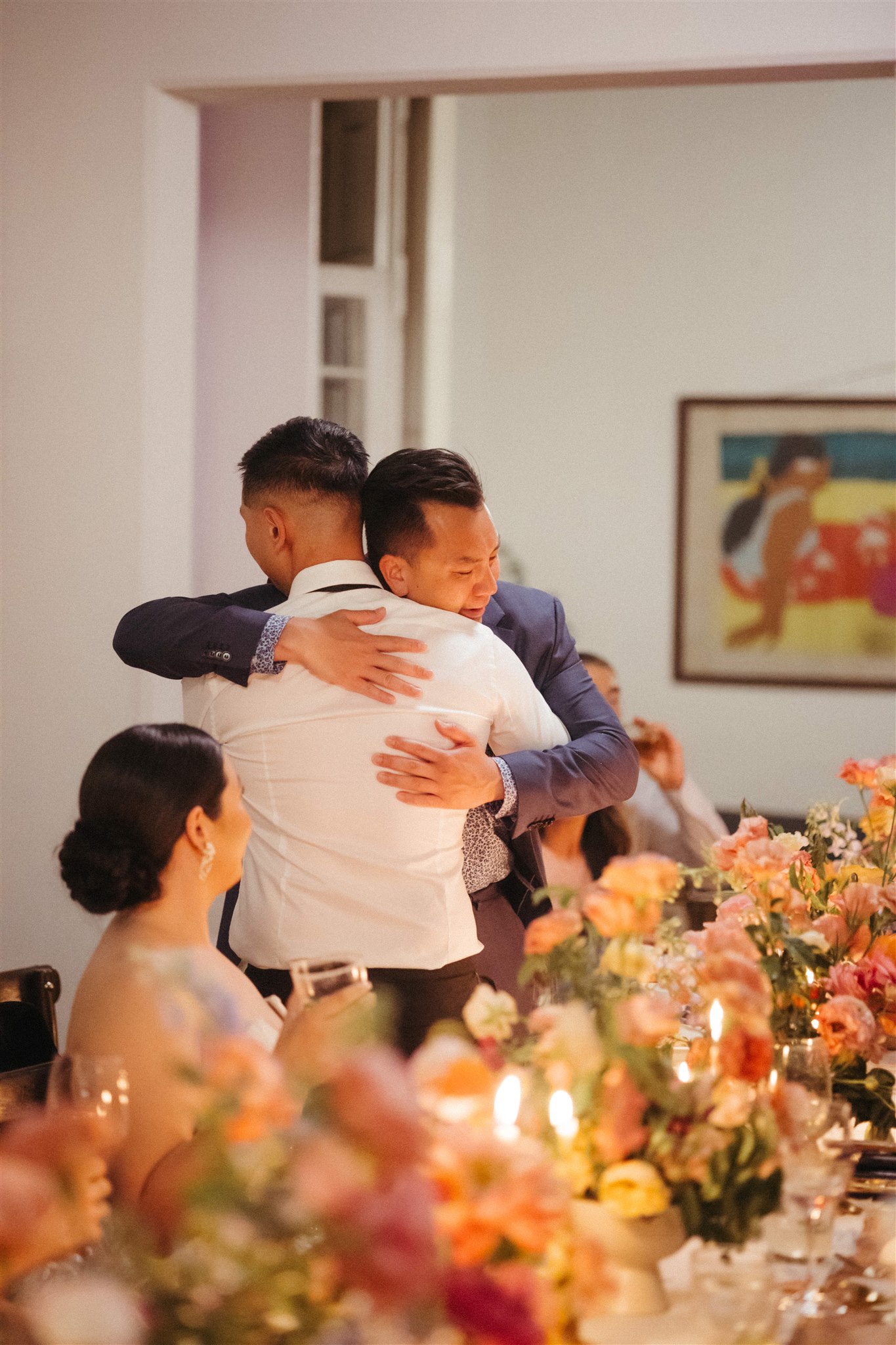 Emotional wedding speech during intimate Sobremesa reception
