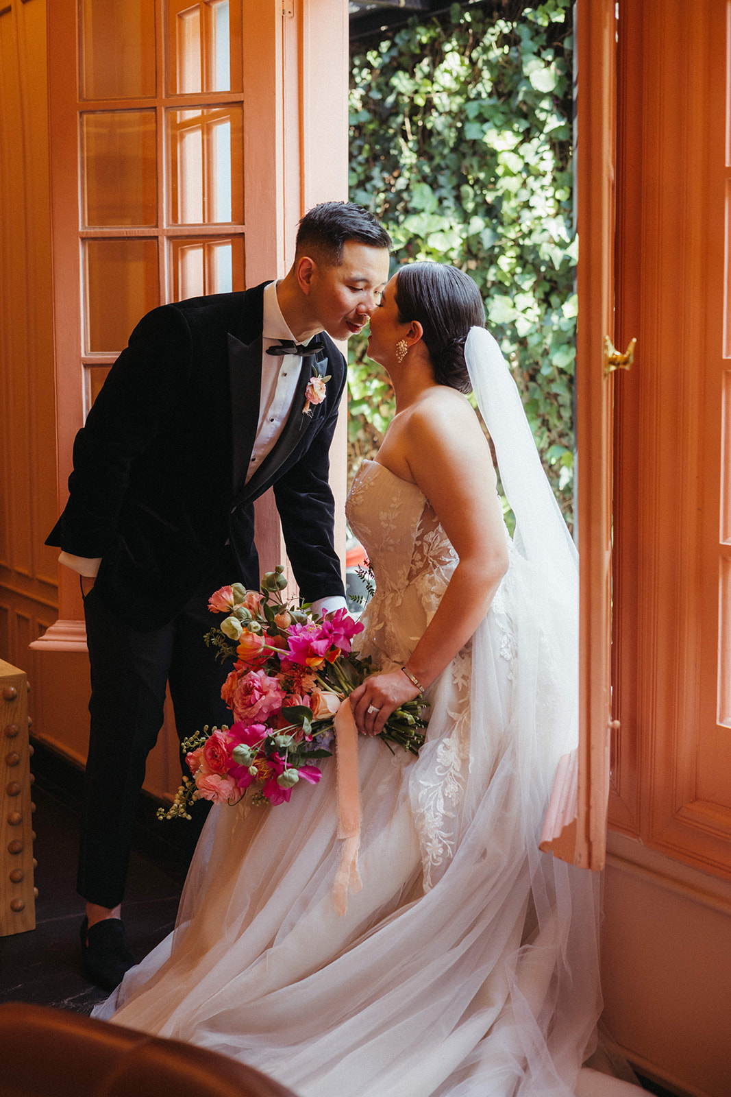 Emotional moment between couple during first look at Ignacia Guest House